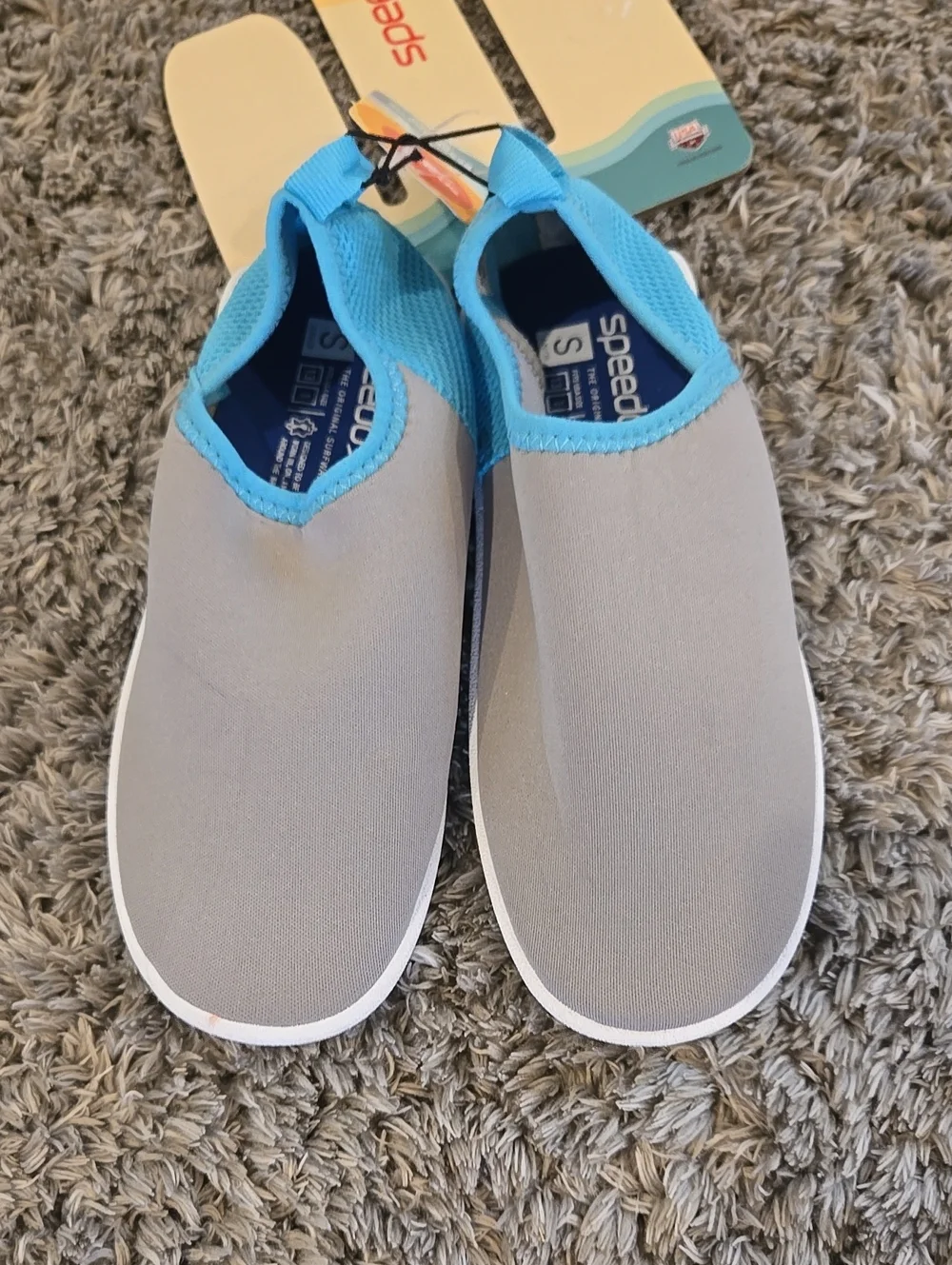 NWT Speedo Kids' Gray and Blue Beach Bootie Junior Water Shoes